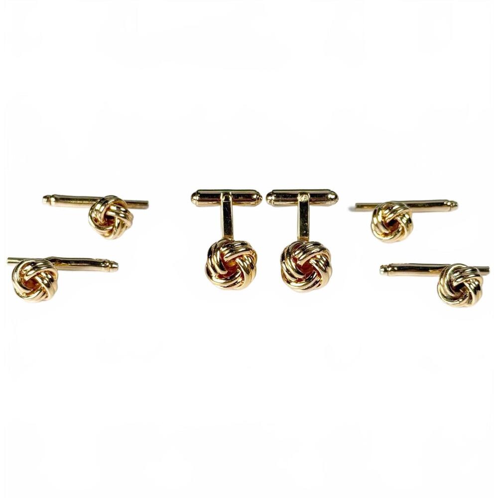 Vintage Gold Tone Love Knot Cufflinks Tuxedo Stud Set Formal Dress Set